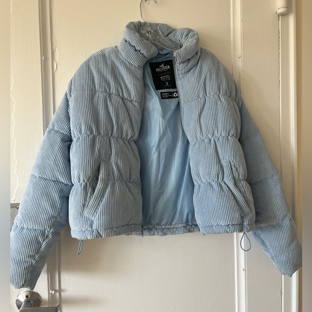 Corduroy Mini Puffer Jacket - Sky Blue